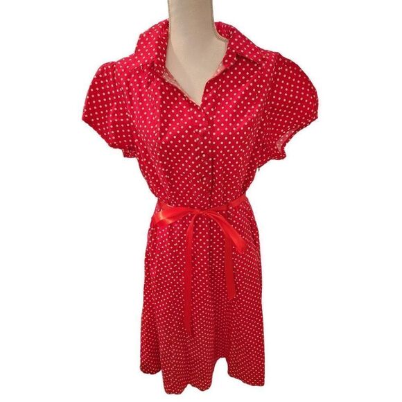 Tropical Wear Red Polka Dot Casual Short Sleeve Dress 3XL Retro Pinup - Picture 1 of 5